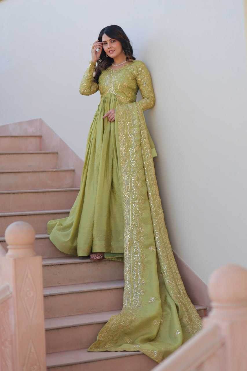 Crush Silk Embroidery Long Gowns - MYLUXURY LANE ENTERPRISE